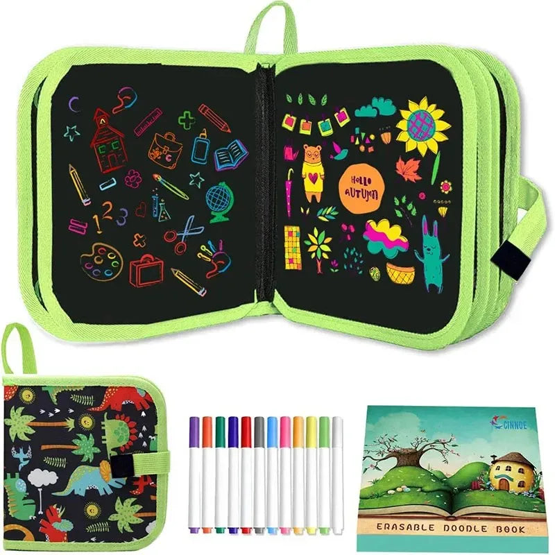 Libro de Garabatos Borrable para Niños — Bloc Reutilizable con 12 Rotuladores de Acuarela