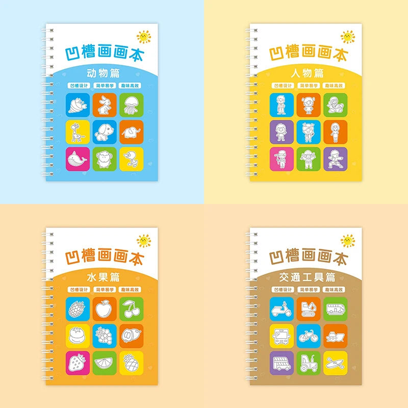 Cuaderno de Trazos para Niños — Libro Mágico de Dibujo con Ranuras para Practicar