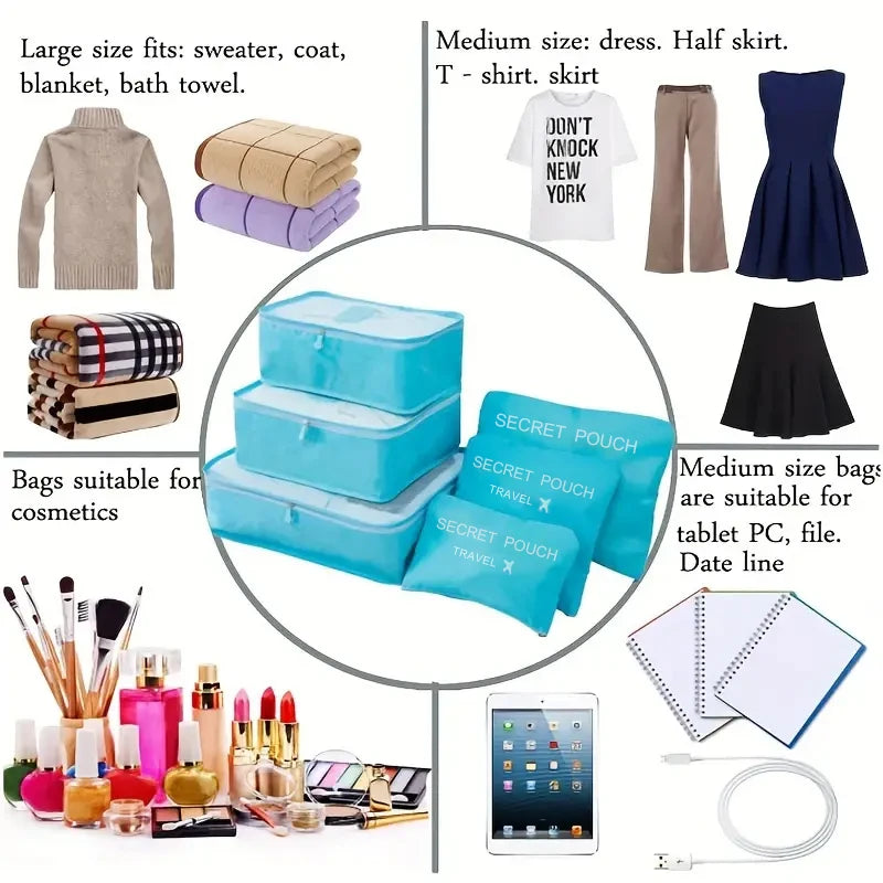 Kit de 6 organizadores de maleta — distintos tamaños